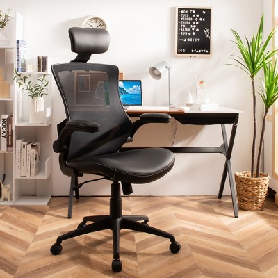 ErgoFlex Mesh and Leather Adjustable Office Chair with Swivel Base - Black