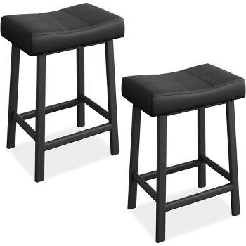 Whizmax 24 Inch Backless Saddle Barstools Set of 2, with Curved Surface, Metal Leg and Footrest, for Kitchen Counter, Home Bar