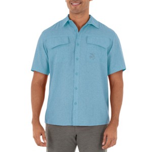 Guy Harvey Men's Short Sleeve Heather Textured Cationic Blue Fishing Shirt - 1 of 4