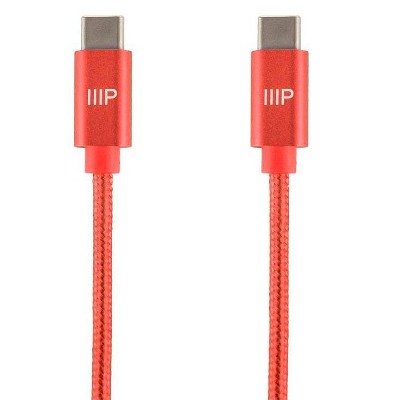 Monoprice USB 2.0 Type-C to Type-C Charge and Sync Nylon-Braid Cable - 1.5 Feet - Red, Up to 3 Amps/60 Watts - Palette Series