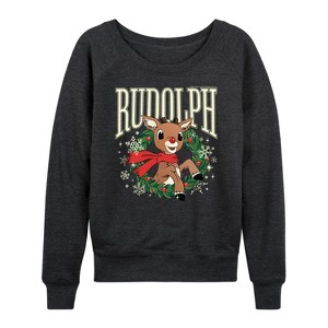 Women's - Rudolph - Rudolph Wreath Collegiate Lightweight French Terry Wide Neck Long Sleeve Graphic Shirt - 1 of 4