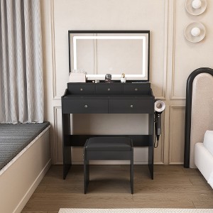Ridstar 31.5 in. W Modern Large Mirror Vanity Tables with Hairdryer Holder & 5 Drawers for Bedroom-Black - 1 of 4