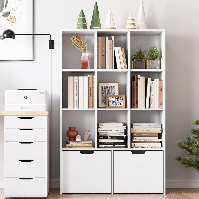 Acekool 9-Cube Storage Organizer with 2 Drawers, 3-Tier White Bookshelf for Kids Room, Living Room, Office & Bedroom