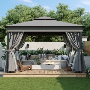 VYNXARIA 10*12 Outdoor Gazebo Tent with Double Roofs,Patio Gazebo with Mosquito Netting and Privacy Screens,Gray - 1 of 4