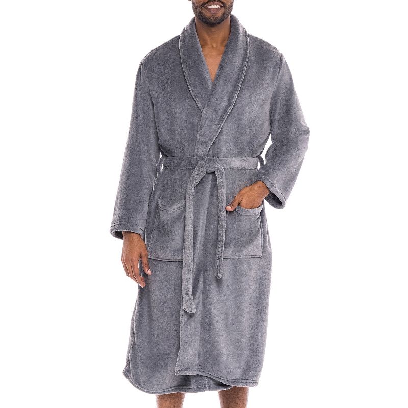 Men's Plush Fleece Robe, Soft Cozy Warm Wrap Around Bathrobe, 1 of 7