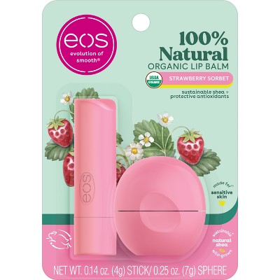 eos 100% Natural & Organic Lip Balm Stick & Sphere - Strawberry Sorbet - 2pk/0.39oz