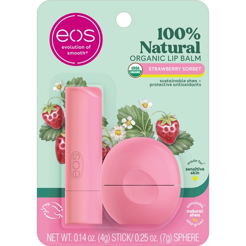 eos 100% Natural & Organic Lip Balm Stick & Sphere - Strawberry Sorbet - 2pk/0.39oz - image 1 of 4