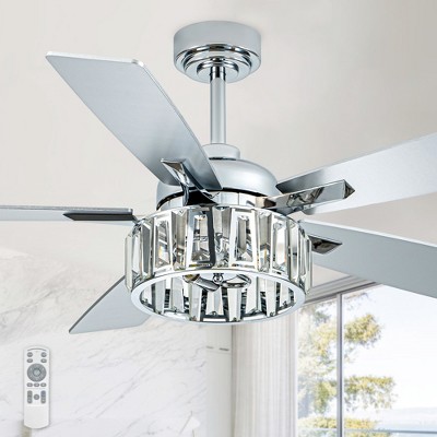 Bella Depot 52" Silver Modern Crystal Ceiling Fan with Light and Remote 6-speed Reversible Fan
