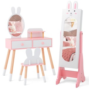 Interactive Kids Dressing Table With Chair And Jewelry Cabinet For Playroom Organization - 1 of 4