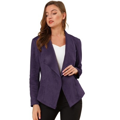 Allegra K Women's Faux Suede Lapel Draped Outwear Open Front Jacket ...