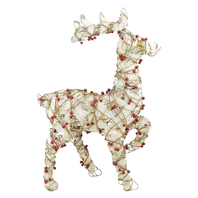 Northlight 28" Red and Beige Standing Burlap with Berry Reindeer Outdoor Christmas Decor, 2 of 3