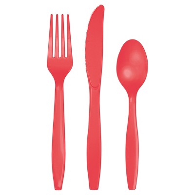 24ct Coral Assorted Plastic Disposable Silverware Flatware