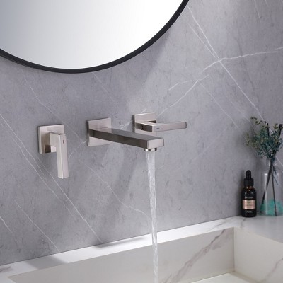 Brushed Nickel Two-Handle Wall Mounted Bathroom Faucet
