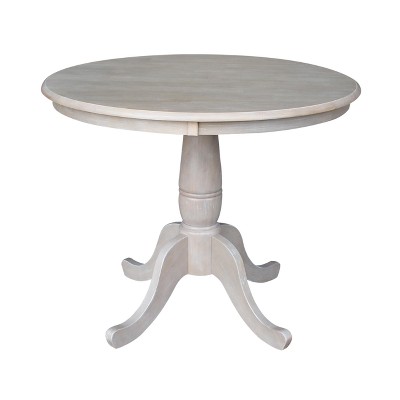 36"x36" Solid Wood Round Pedestal Dining Table Washed Gray Taupe - International Concepts