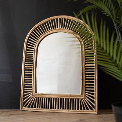Natural Rattan Arched Wall Mirror with Glass Frame