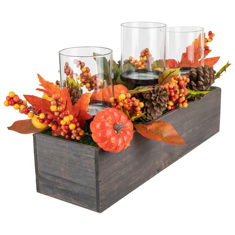 Northlight 27" Pumpkin, Berry and Pine Cone Fall Harvest Triple Pillar Candle Holder, 3 of 7