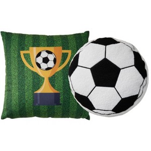 Mina Victory Plush Lines Soccer Set of 2 Multicolor Indoor Throw Pillows - 1 of 4