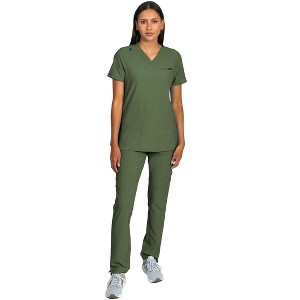 Medgear Liliana Women's Scrubs Set with 4-Pocket Top and Slim Straight Leg Pants - 1 of 4