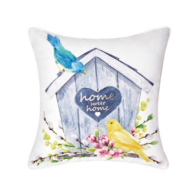 18"x18" Water Color Florals 'Sweet Home' Square Throw Pillow White - VCNY