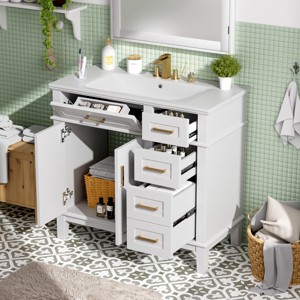 36" Modern Bathroom Vanity with Ceramic Sink,Soft Close Doors and 4 Drawers for Small Bathrooms-The Pop Home - 1 of 4