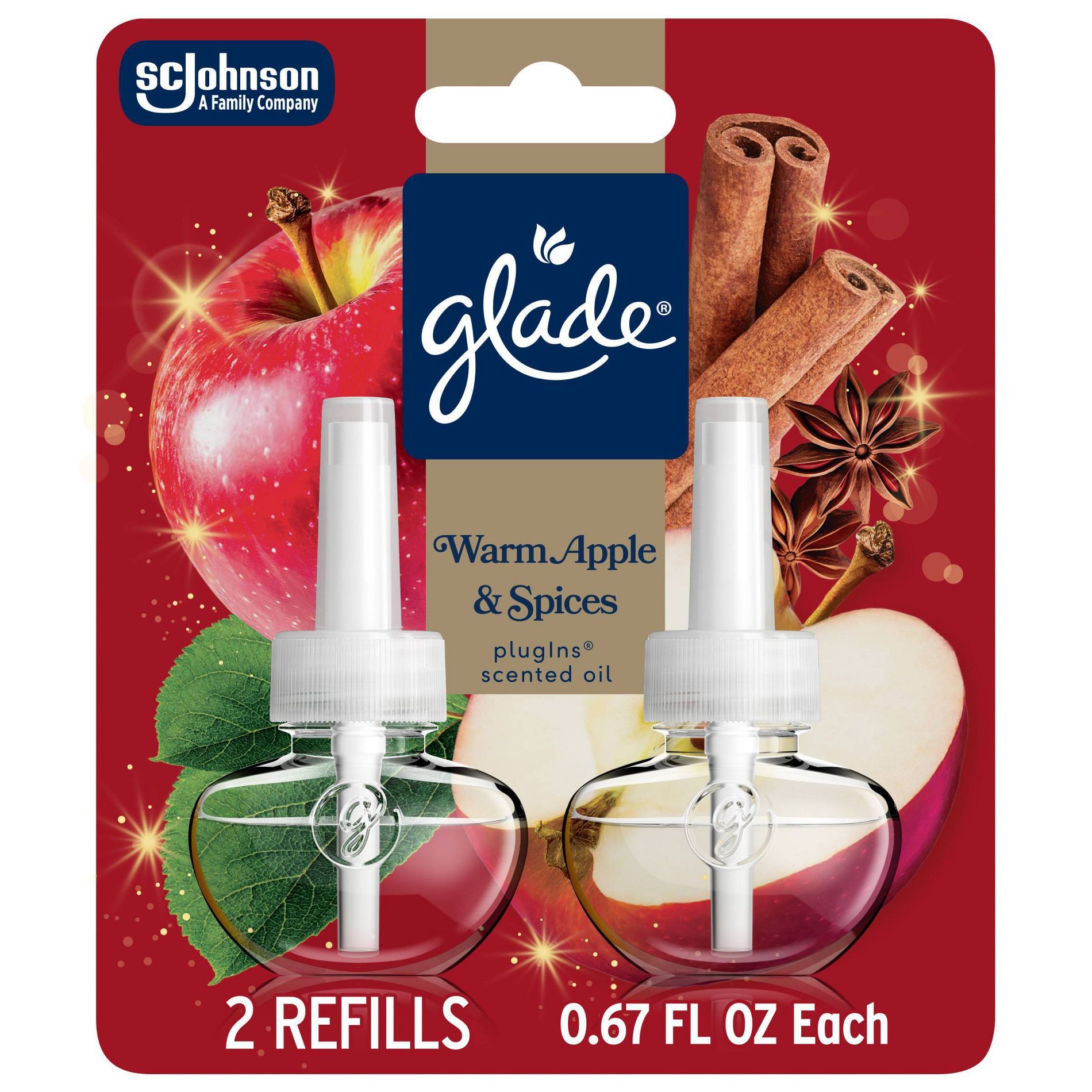 Glade Air Freshener Plug Ins Holiday Scented Oil Diffuser Refills - Warm Apple & Spices - 1.34 fl oz/2pk