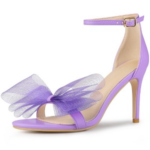 Perphy Women's Back to College Open Toe Ankle Strap Mesh Bow Tie High Stiletto Heels - 1 of 3