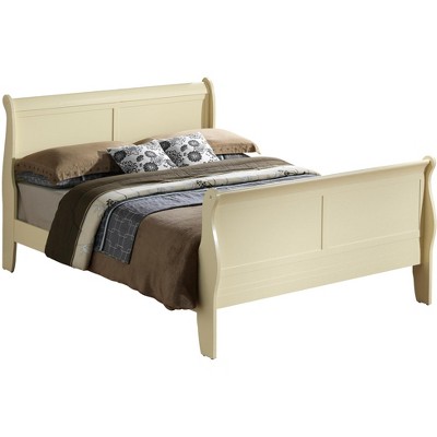 Louis Philippe Beige King Sleigh Wood Bed with High Footboard
