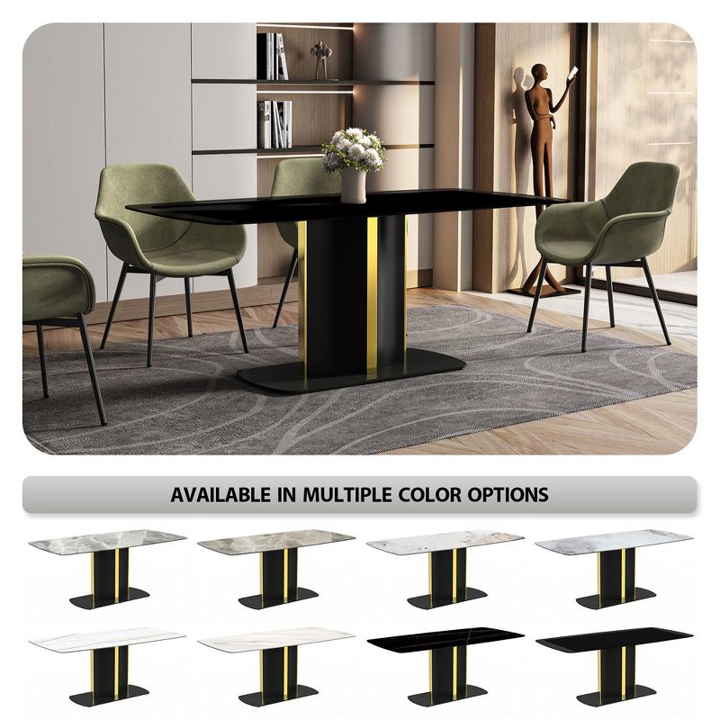 LeisureMod Sylva 55" Rectangular Dining Table with Gold Steel Pedestal Base for Kitchen and Dining Room, 3 of 9