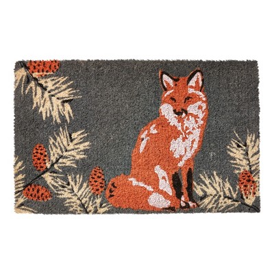 tagltd 1'6" x 2'6" Fox &  Pinecone Sprigs Rectangle Indoor and Outdoor Coir Door Welcome Mat Multicolored Green Background
