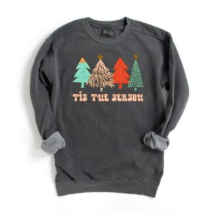 Simply Sage Market Women's Garment Dyed Graphic Sweatshirt Tis The Season Trees Grunge - 1 of 2