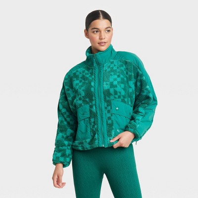 Women's Printed High Pile Fleece Jacket - JoyLab™ Dark Green XL