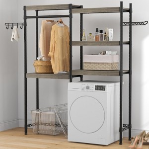 Laundry Room Storage, 5 Tier Wood Over The Washer and Dryer Shelf with Drying Racks - Heavy Duty Space Saver Standing Dry Rack - 1 of 4