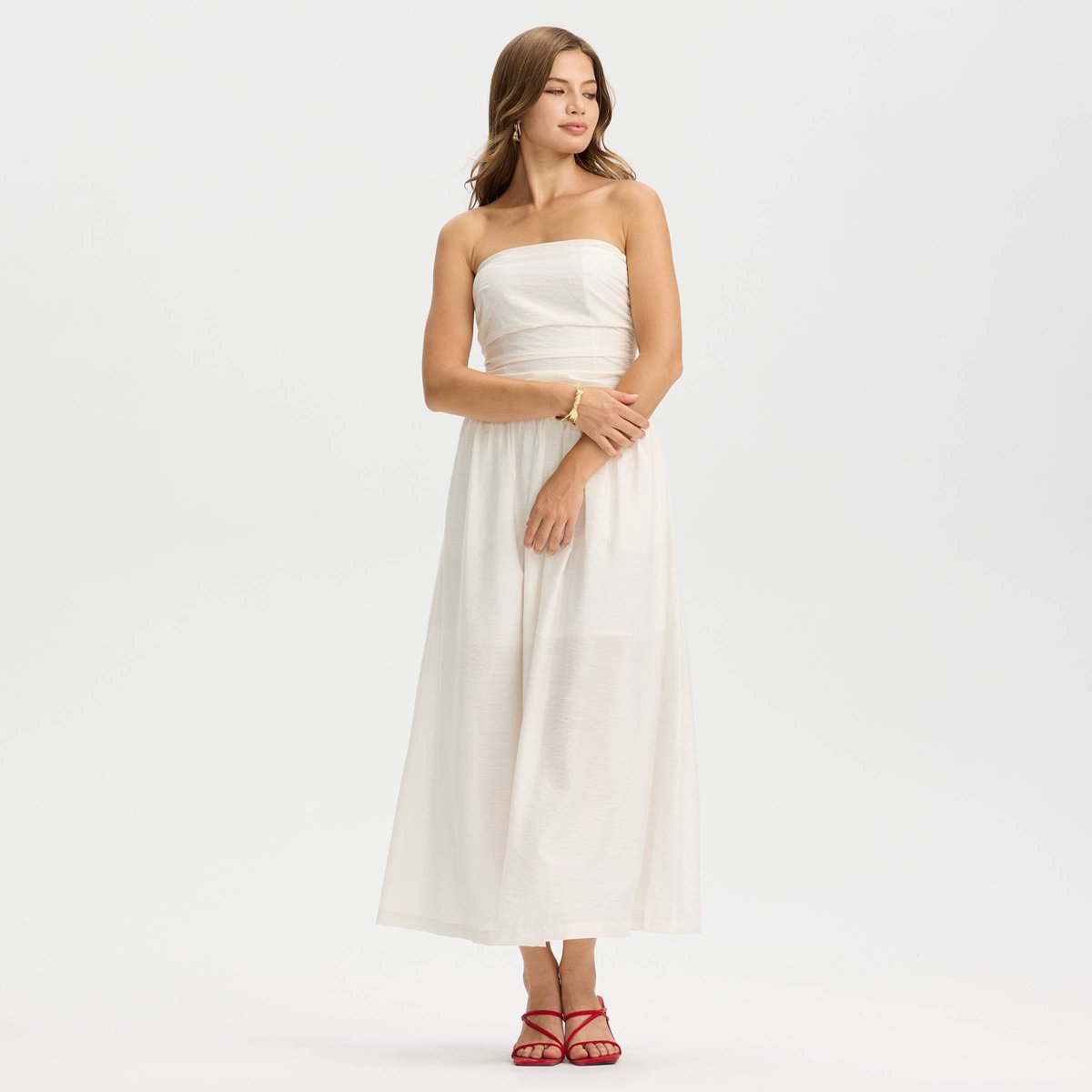 Женские платья A New Day Women's Sleeveless Ruched Midi A-Line Dress - A New Day™ Cream XL — фото 3