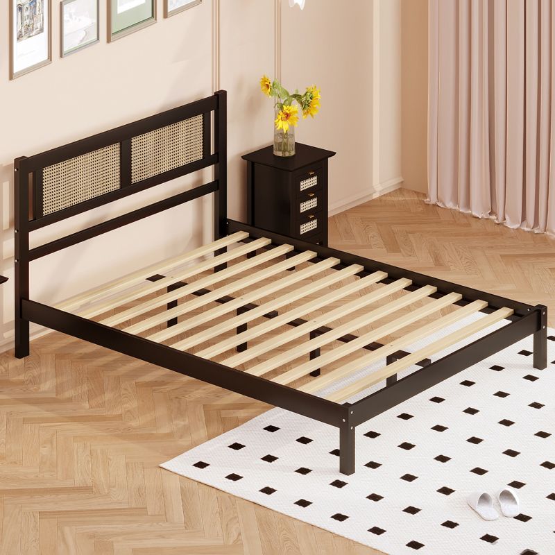 Queen/Full Size Wooden Platform Bed with Natural Rattan Headboard 4A -ModernLuxe, 3 of 9