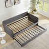 Twin Size Metal Daybed with Trundle, Sofa Bed with Linen Upholstery in Gray - ModernLuxe - 3 of 4