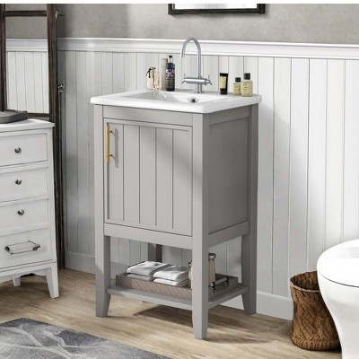 NicBex 20" Bathroom Storage Cabinet with Sink Bathroom Cabinets with 1 Spacious Cabinet, 1 Open Shelf for Bathroom