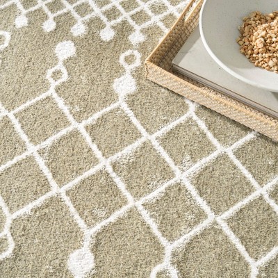 Sage Green and Ivory Synthetic Trellis 8' x 10' Washable Rug