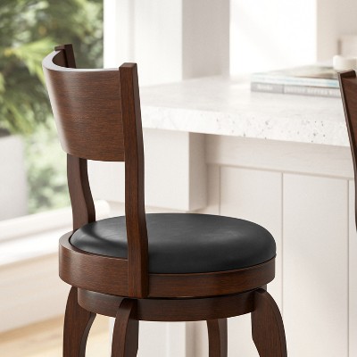 Antique Oak and Black Swivel Bar Stool with Leather Seat