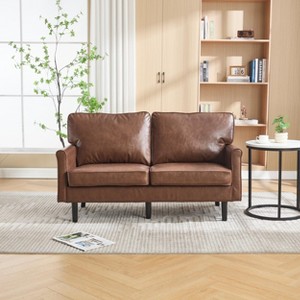 MOONMISS Mid Century 2 Seater Sofa PU and Boucle Couches for Living Room, Small Couch with USB & Removable Pillow Cover - 1 of 4