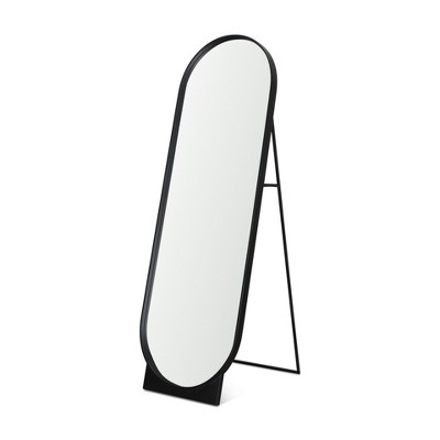 HomeRoots 67" Black Metal Oval Freestanding Tilting Geometric Framed Standing Mirror