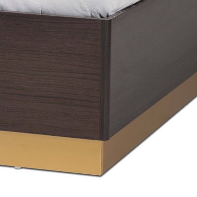 Arcelia Queen Two-Tone Geometric Wood Platform Bed with Tufted Upholstery
