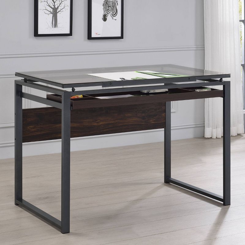Pantano Glass Top Drafting Desk with Organizer Drawer Gunmetal - Coaster, 4 of 16