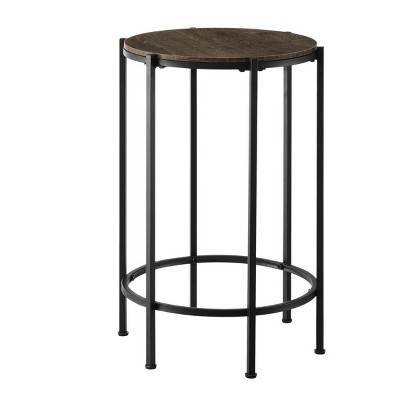 FONTOI End Tables with Tapered Black Metal Legs, Minimalist Design for Small Spaces, Round Side Table with Sleek Stable Frame, Brown, 25"*16"*4"