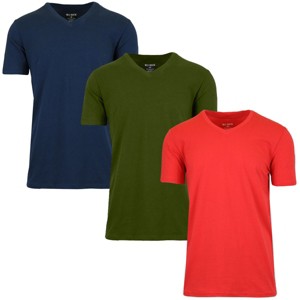 Blu Rock Men's Short Sleeve V-Neck Cotton Stretch Tees-3 Pack - 1 of 2