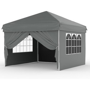 10x10 FT Portable Pop Up Canopy Tent with 4 Removable Waterproof Sidewalls, Easy Setup Outdoor Shelter for Beach, Camping, Backyard - 1 of 4