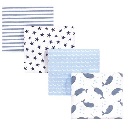 Image of Hudson Baby Infant Boy Cotton Flannel Receiving Blankets, Narwhal, One Size