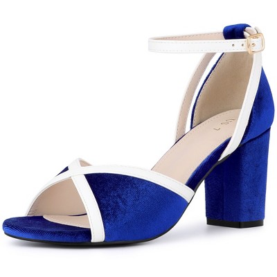 BLISSFUL STEP Women's Colorblock Ankle Strap Chunky Heel Sandals