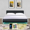 Acekool Queen Faux Leather Platform Bed Frame, Curve Design, RGB LED Lighting with Remote, Wood Slats, No Box Spring, Black - 4 of 4