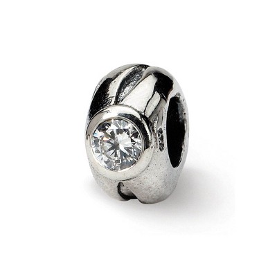 Black Bow Jewelry Sterling Silver and Clear CZ, Two-Stone Bead Charm