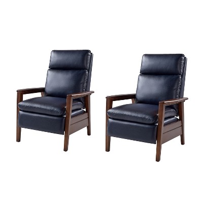 Justus Mid-Century Modern Vegan Leather Solid Wood Recliner Set of 2|ARTFUL LIVING DESIGN